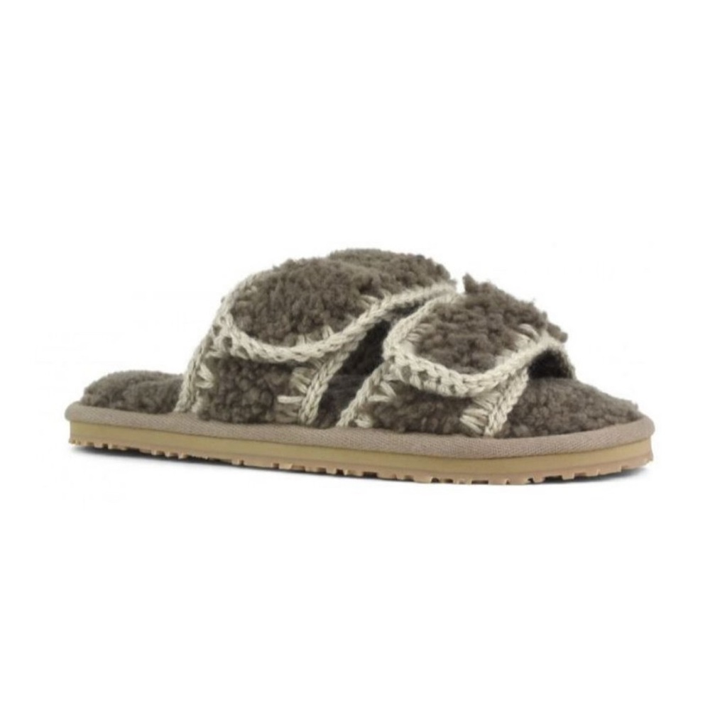 MOU Shearling Brown Slipper Velcro Slide US 8